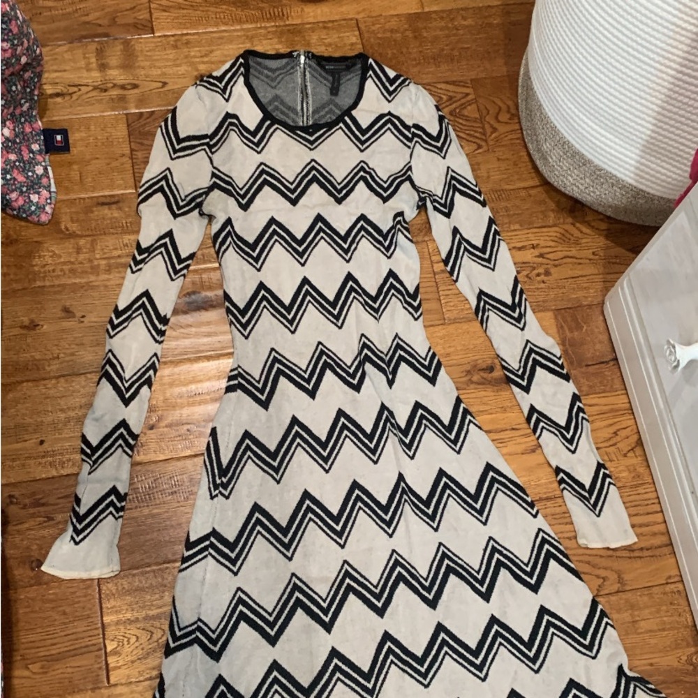 Chevron Patterned Black and Cream Dress BCBG